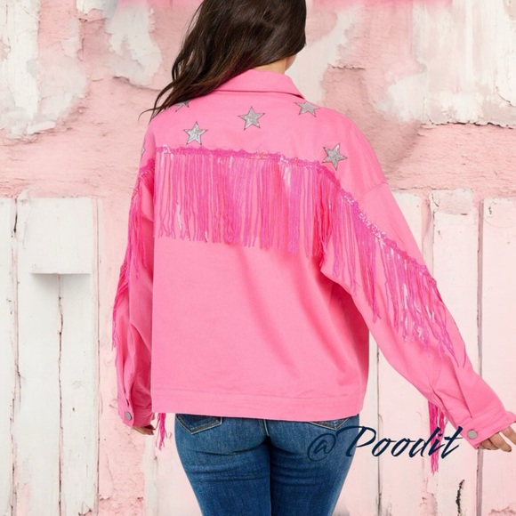 FANTASTIC FAWN pink fringe jacket S M L - Picture 5 of 12